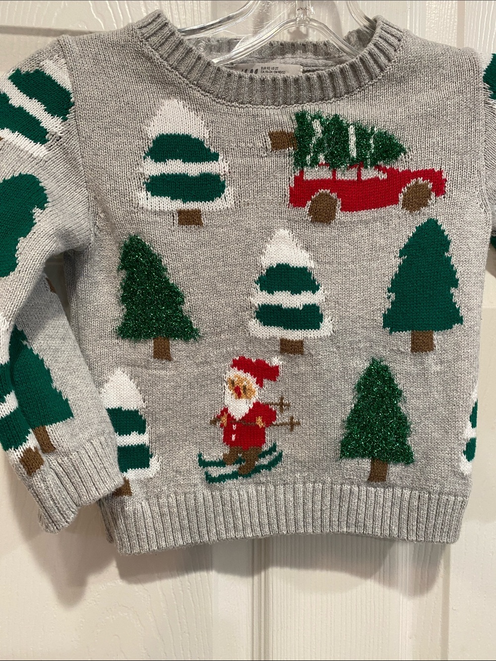 H&M Holiday Sweater with Green Trees and Red Accents 2T